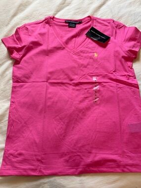 NWT Polo Ralph Lauren Cotton Vneck Tshirt - Pink Yellow - S